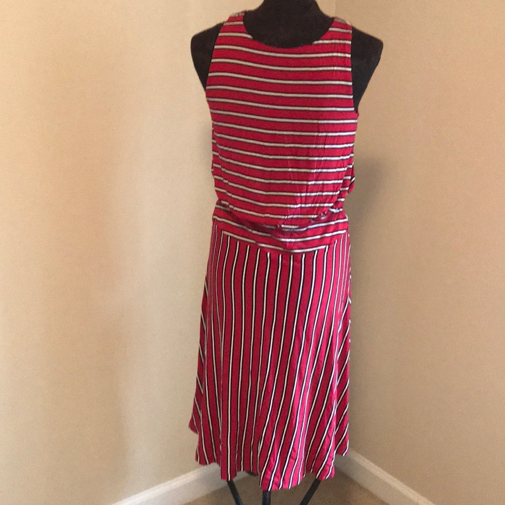 EUC ATLoft red, black and white Striped Dress